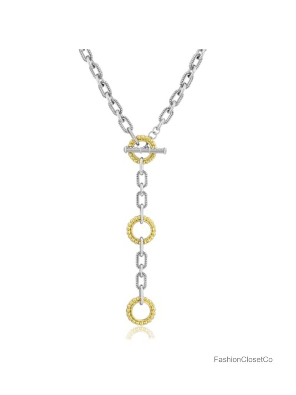 Two Tone Gold Plated Silver Twisted Link Chain Necklace Adjustable